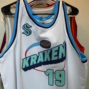 Seattle Kraken/Sonics Custom Jared McCann White and Blue Basketball Jersey